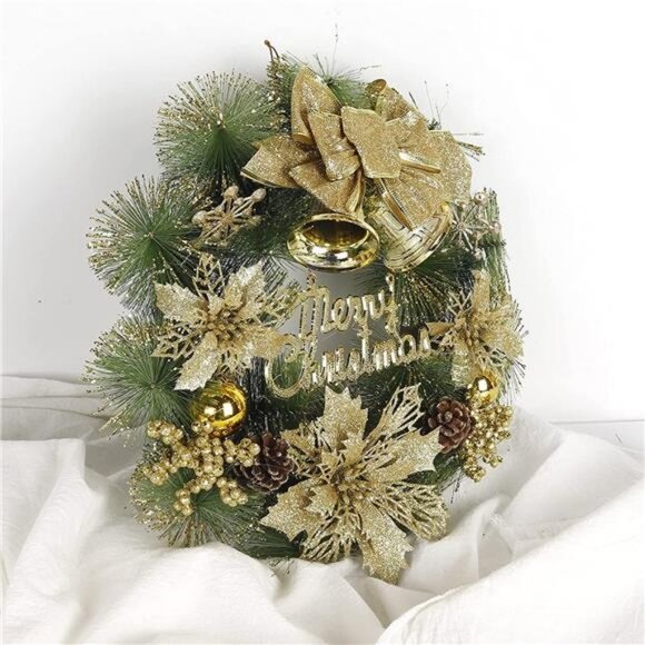 4 Styles Christmas Pine Wreaths Spruce Wreath with Mixed Decorations, 12" (Gold) - Picture 2 of 6